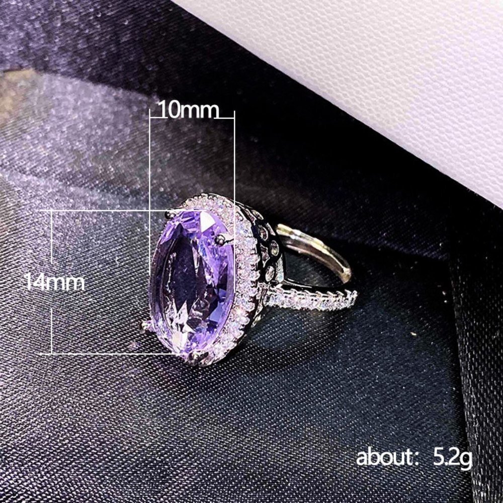 💞 925 Silver Plated Shining 4 Claws Oval Shaped CZ Ring, MARR9375 - Picture 5 of 5
